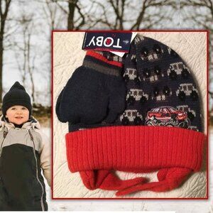 TOBY NYC Little Boy's Fine Gauge Knit Winter Hat & Mittens   NEW WITH TA…